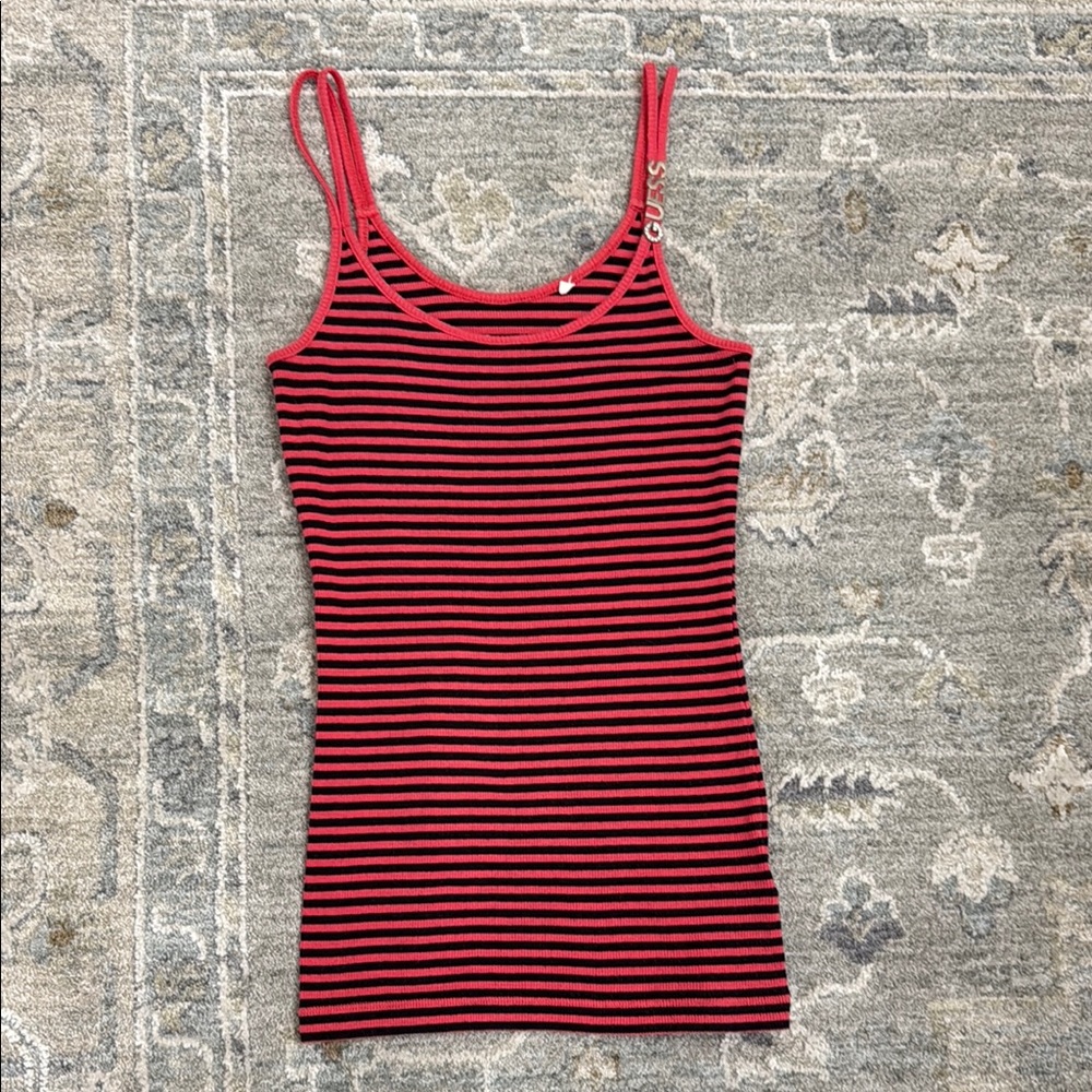 Guess Striped Red and Black Women's Tank Top